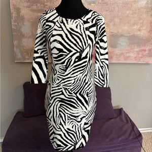 Zara Black and White Sheath Dress 3/4 Sleeve‎ Crew Neck Size XS